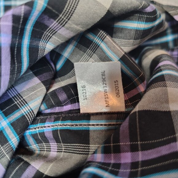 Peter Millar Shirt Mens Size Large Gray Black Purple Plaid Button Down Crown - Picture 4 of 9